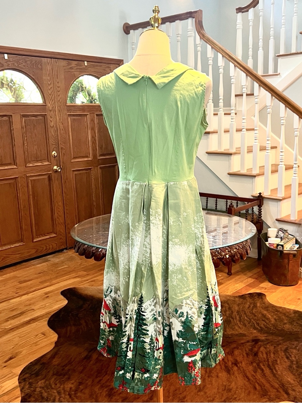 Alpine Village Scenic Border Print Cottagecore Fit & Flare Dress ,EUC, Size M - Picture 4 of 10